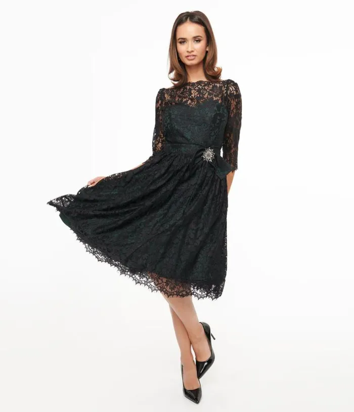 1940s Black Lace Swing Dress Dresses Unique Vintage Swing
