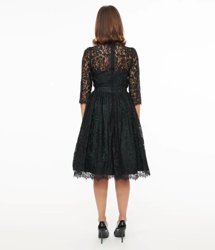 1940s Black Lace Swing Dress Dresses Unique Vintage Swing