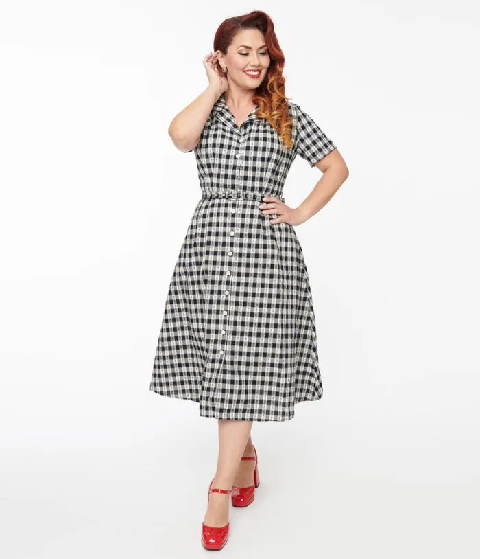 1940s Navy Plaid Cherry Cotton Midi Dress Dresses Unique Vintage Pocket Dresses 1940s Navy Plaid Cherry Cotton Midi Dress Dresses Unique Vintage Pocket Dresses