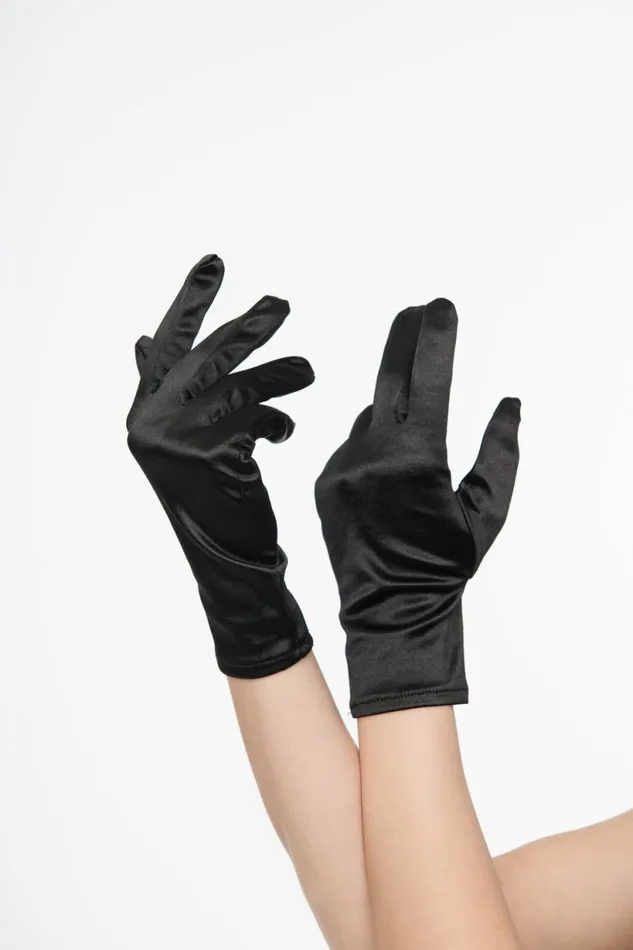 1950s Black Satin Wrist Length Gloves Accessories Unique Vintage Gloves and Scarves