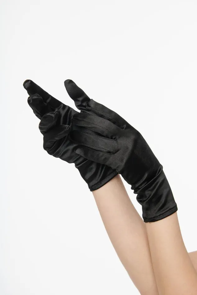 1950s Black Satin Wrist Length Gloves Accessories Unique Vintage Gloves and Scarves