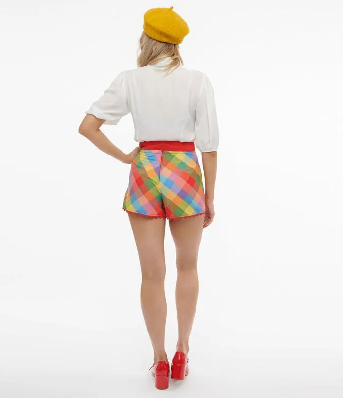 1950s Rainbow Madras Plaid Scallop Trim Shorts Clothing Unique Vintage Shorts