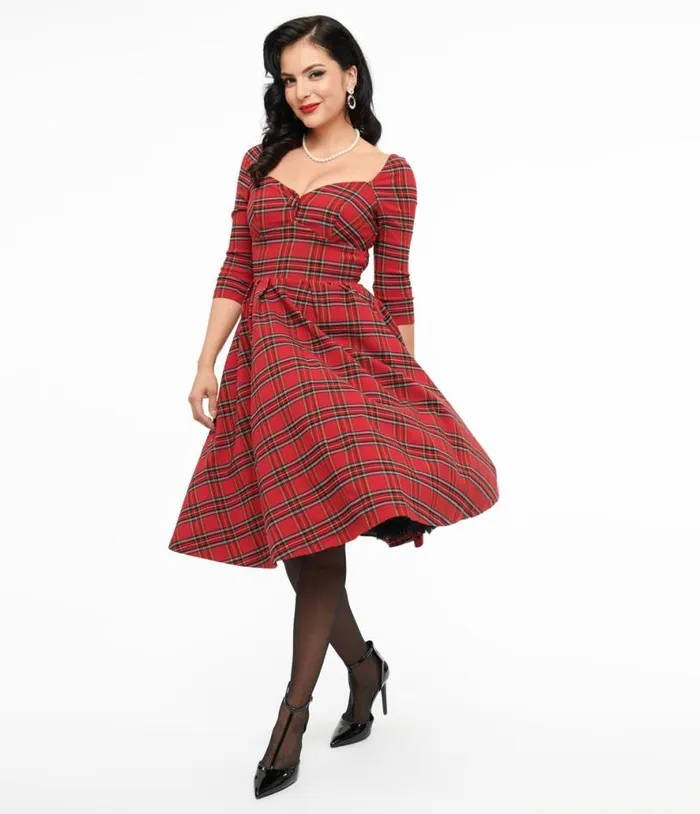 1950s Red Plaid Lamar Swing Dress Dresses Unique Vintage Swing