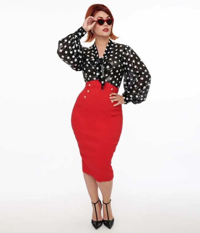 1950s Red Sailor High Waist Sierra Pencil Skirt Clothing Unique Vintage Skirts