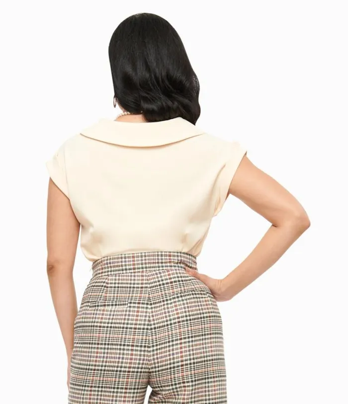 1960s Dark Cream Twill Sleeveless Blouse Clothing Unique Vintage Blouses