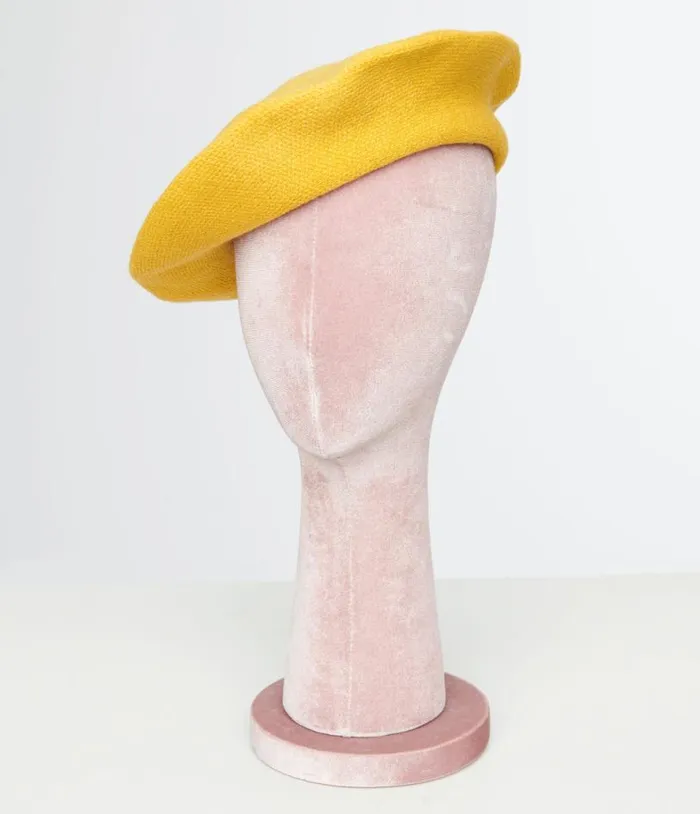 1960s Yellow Stretch Beret Accessories Unique Vintage Berets