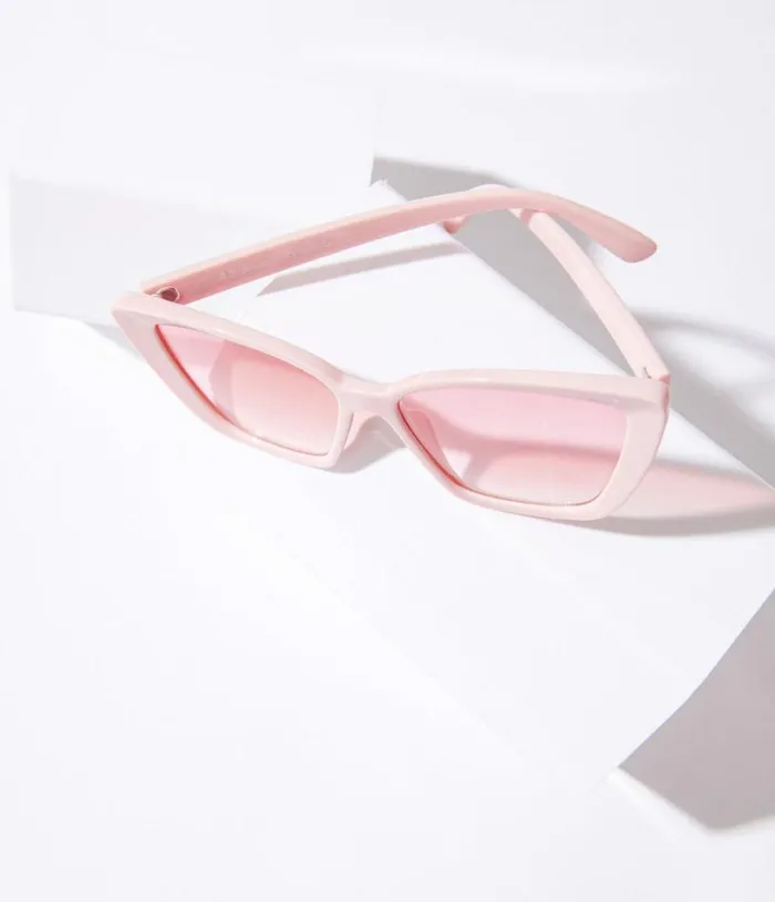 1970s Light Pink Square Cat Eye Oversized Sunglasses Accessories Unique Vintage Sunglasses