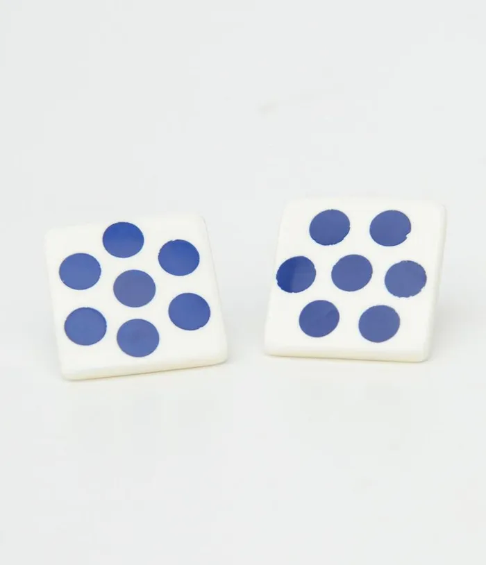 1980s Blue Polka Dot Square Earrings Accessories Unique Vintage Earrings