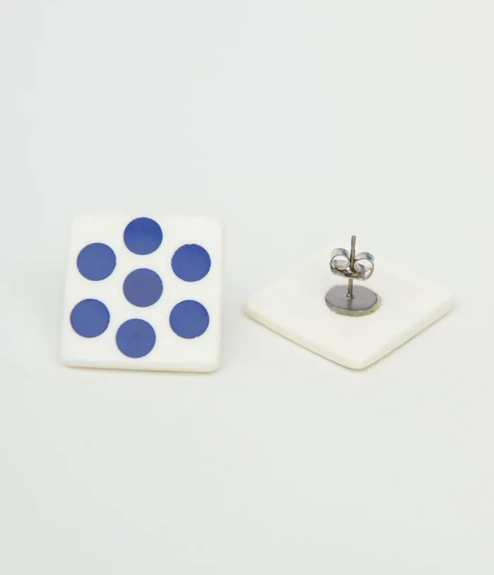 1980s Blue Polka Dot Square Earrings Accessories Unique Vintage Earrings
