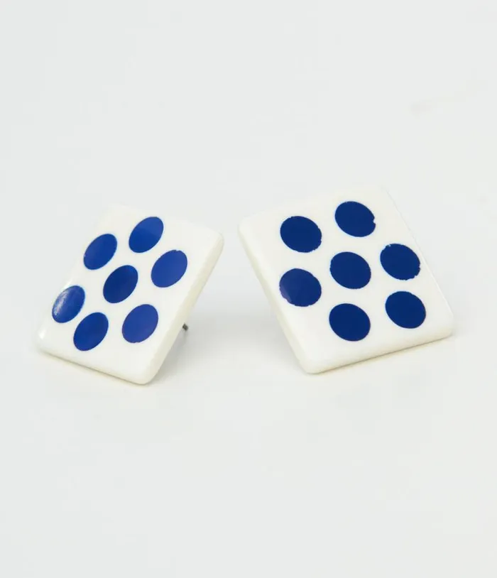 1980s Blue Polka Dot Square Earrings Accessories Unique Vintage Earrings
