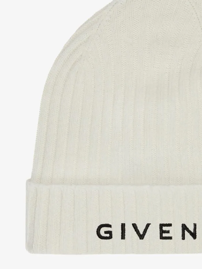 4g Beanie In Wool And Cashmere Ivoryblack Men Givenchy Beanies and Caps