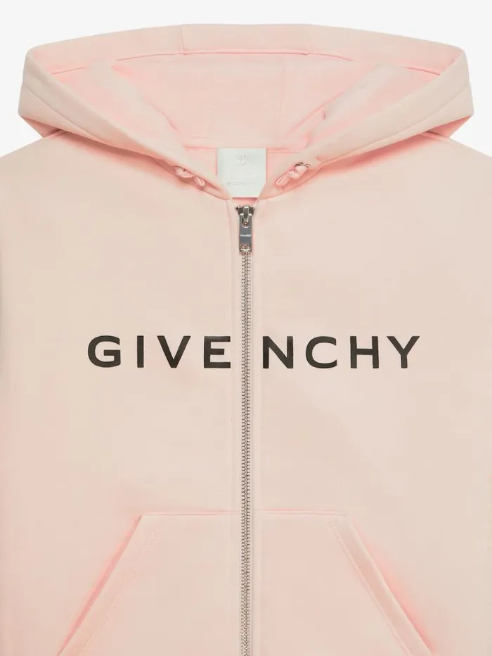 4g Hooded Cardigan In Fleece Light Pink Kids Givenchy