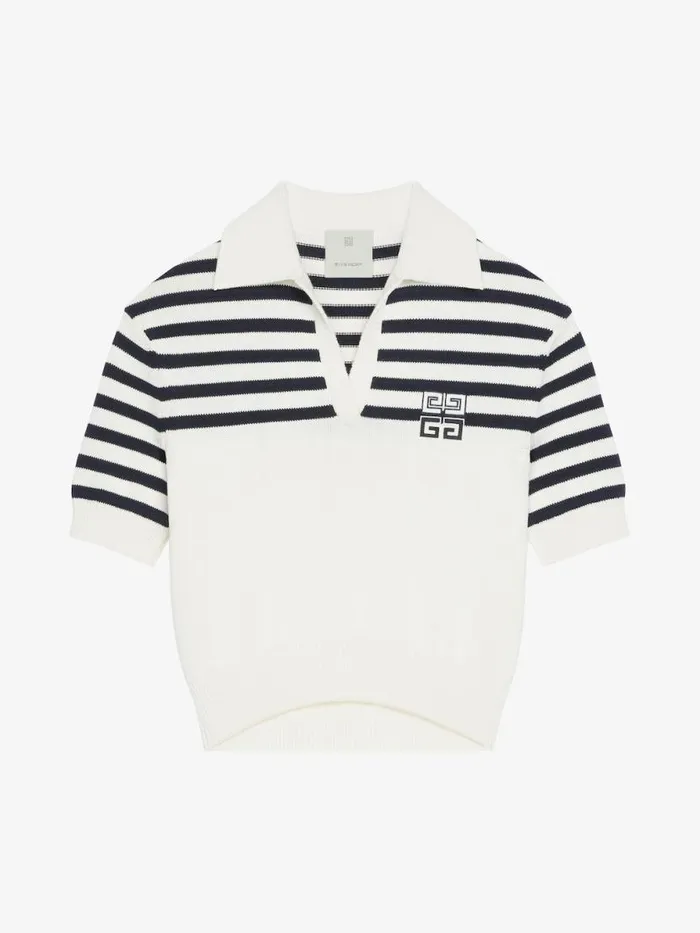 4g Striped Polo Sweater In Wool And Cotton Whitenavy Women Givenchy Sweaters