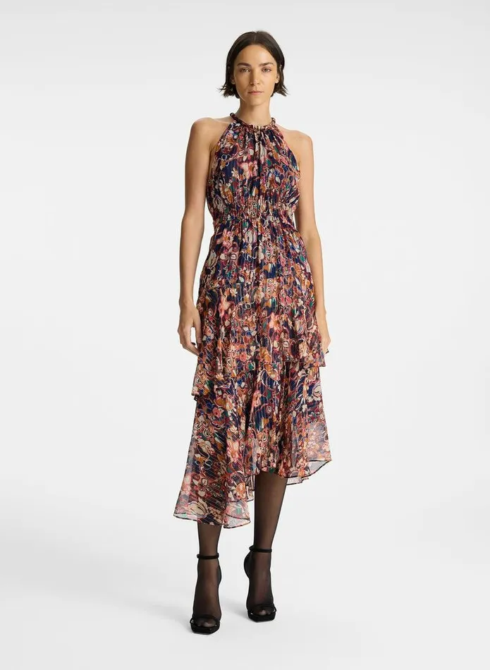 Accessories Women ALC Elaine Silk Midi Dress Port Wine Multi