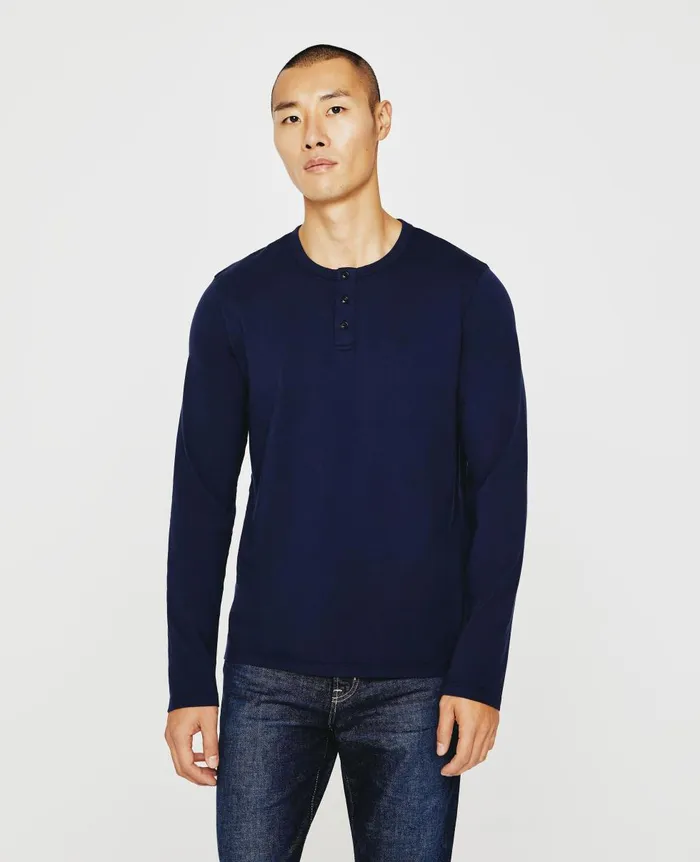 AG Jeans Bryce Long Sleeve Henley Deep Navy Men Tees