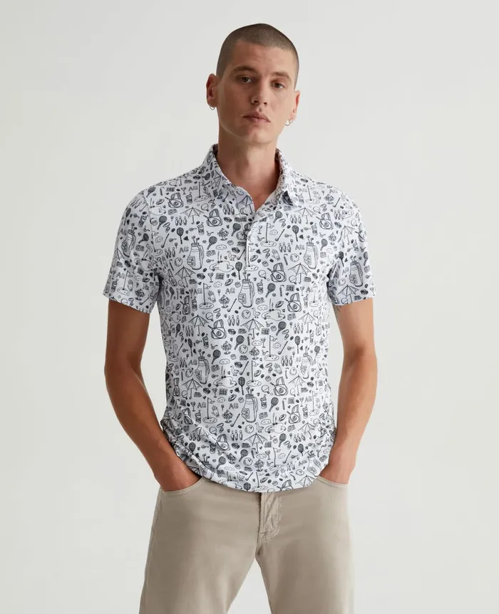 AG Jeans Bryce Polo Sports Doodle White Men Polos