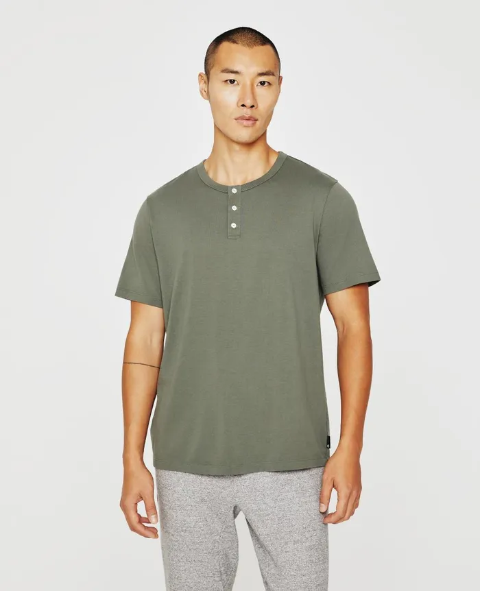 AG Jeans Bryce Short Sleeve Henley Hunter Sage Men Tees