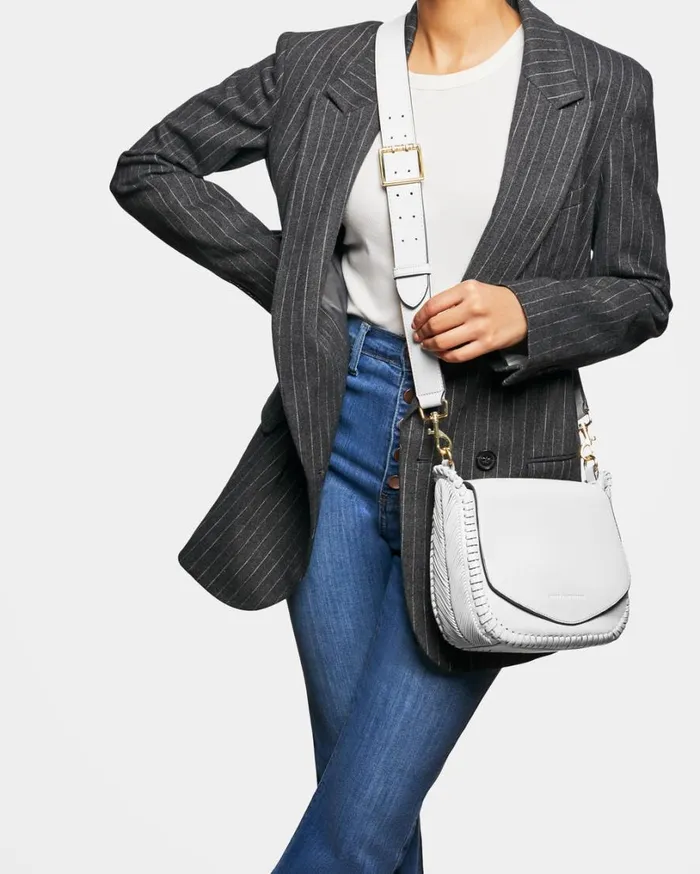 All For Love Saddle Crossbody Cloud With Shiny Gold Women Aimee Kestenberg Crossbody Bags