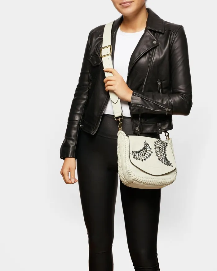 All For Love Saddle Crossbody Vanilla Leaf Embroidery Women Aimee Kestenberg Crossbody Bags