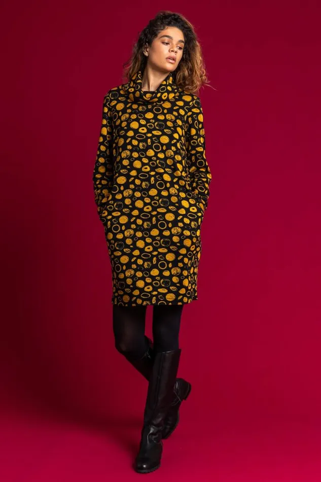 Amber Cowl Neck Spot Dress Women Roman Dresses