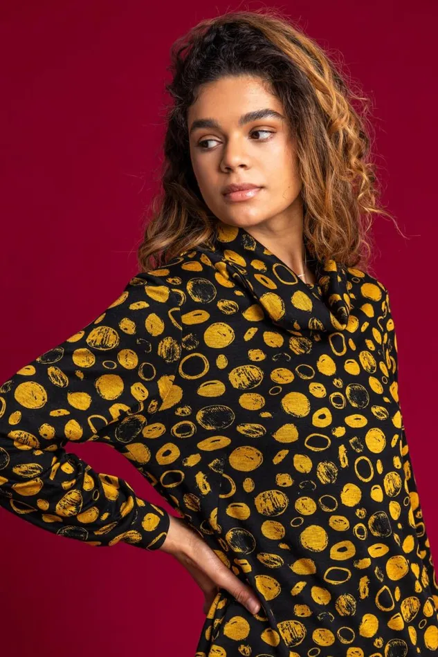 Amber Cowl Neck Spot Dress Women Roman Dresses