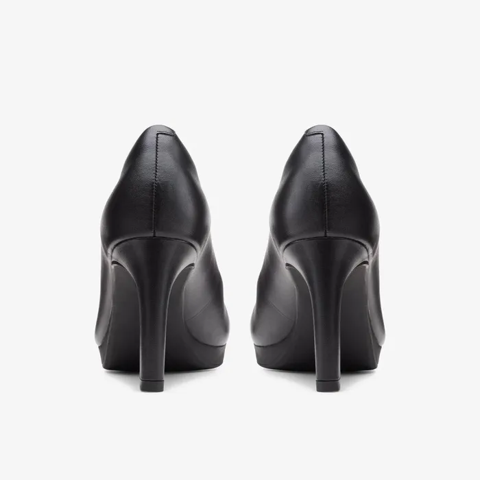 Ambyr Joy Black Leather Women Clarks Heels and Pumps