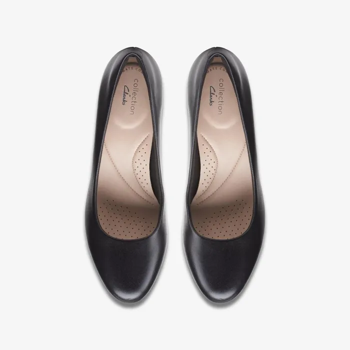 Ambyr Joy Black Leather Women Clarks Heels and Pumps