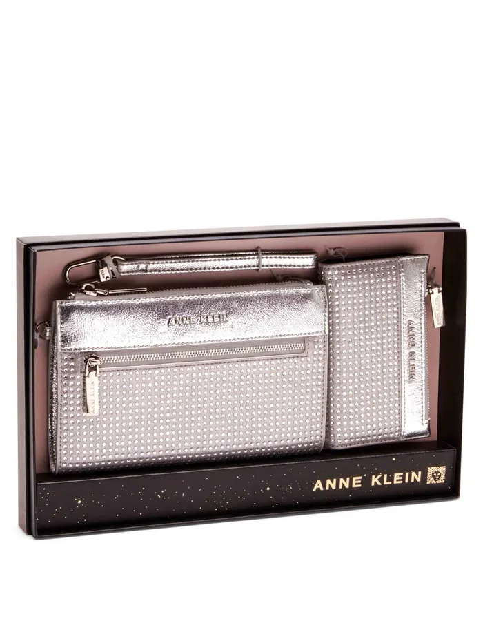 Anne Klein 2 Piece Gift Set With Rhinestone Zip Clutch And Card Case Clear Women Handbags Anne Klein 2 Piece Gift Set With Rhinestone Zip Clutch And Card Case Clear Women Handbags