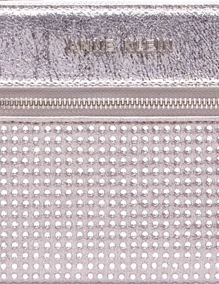 Anne Klein 2 Piece Gift Set With Rhinestone Zip Clutch And Card Case Clear Women Handbags