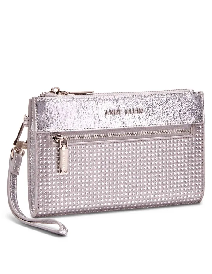 Anne Klein 2 Piece Gift Set With Rhinestone Zip Clutch And Card Case Clear Women Handbags
