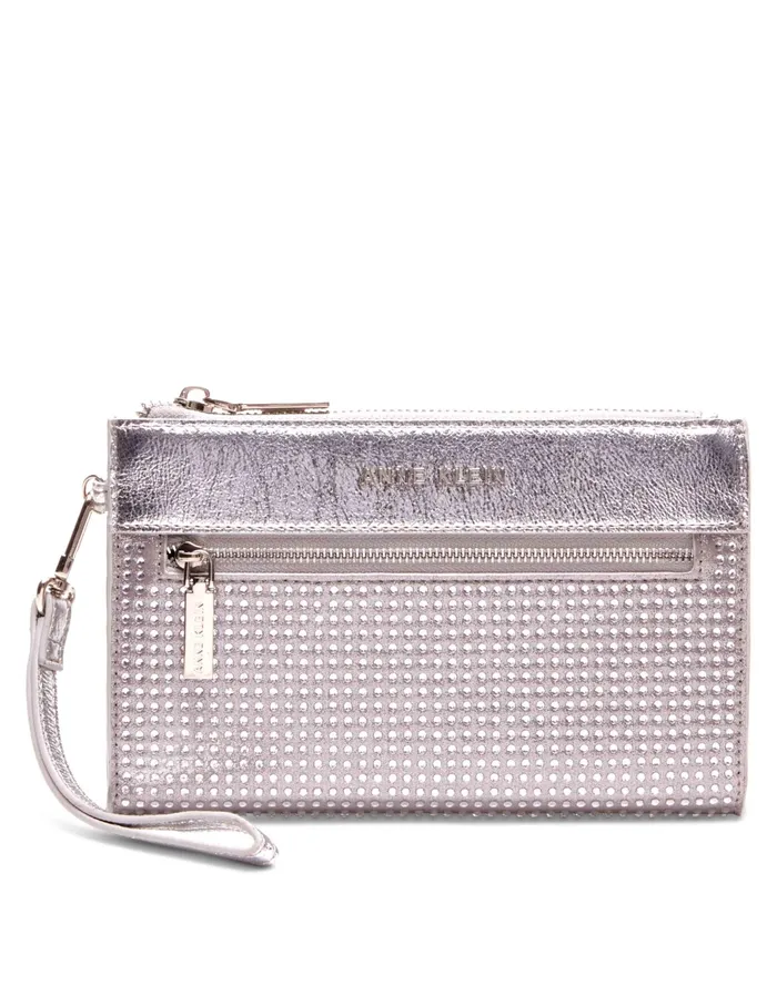 Anne Klein 2 Piece Gift Set With Rhinestone Zip Clutch And Card Case Clear Women Handbags