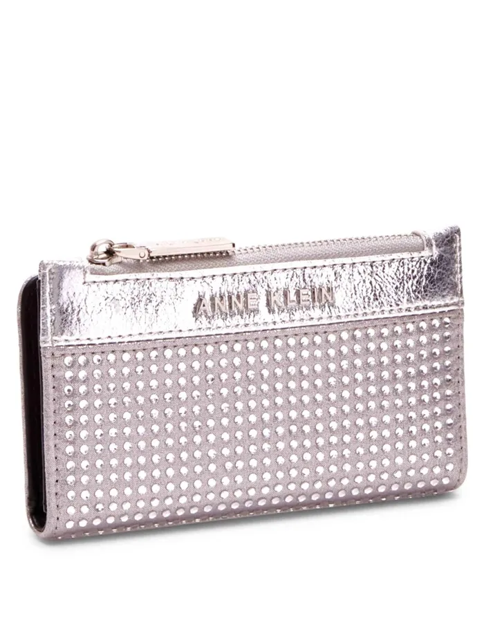 Anne Klein 2 Piece Gift Set With Rhinestone Zip Clutch And Card Case Clear Women Handbags