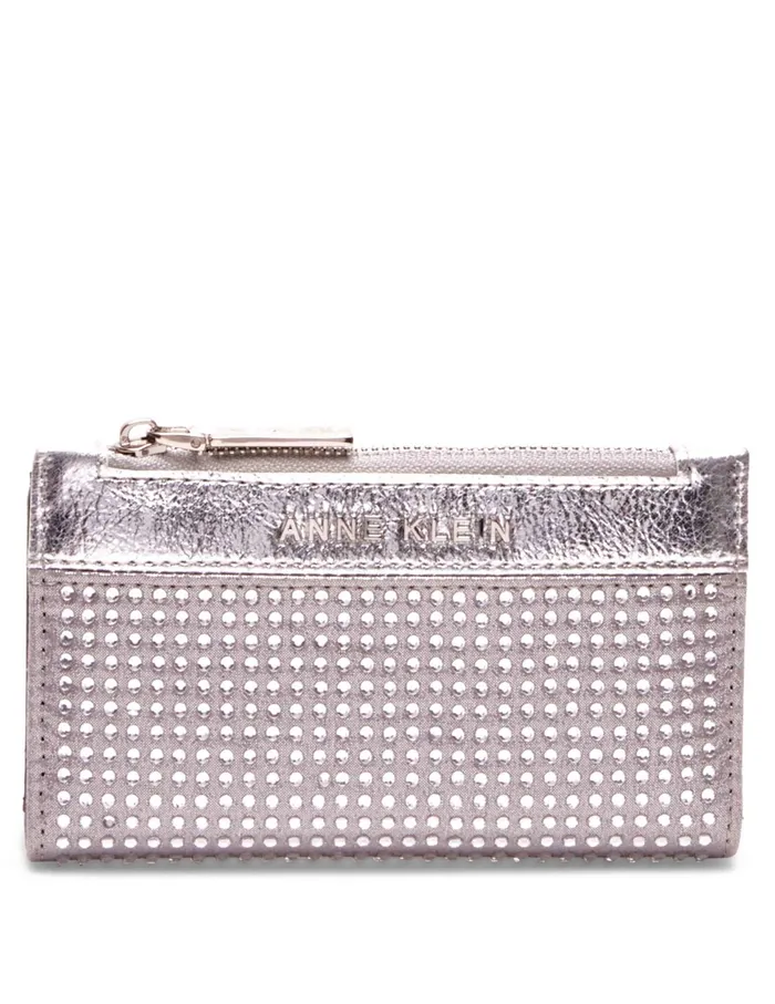 Anne Klein 2 Piece Gift Set With Rhinestone Zip Clutch And Card Case Clear Women Handbags