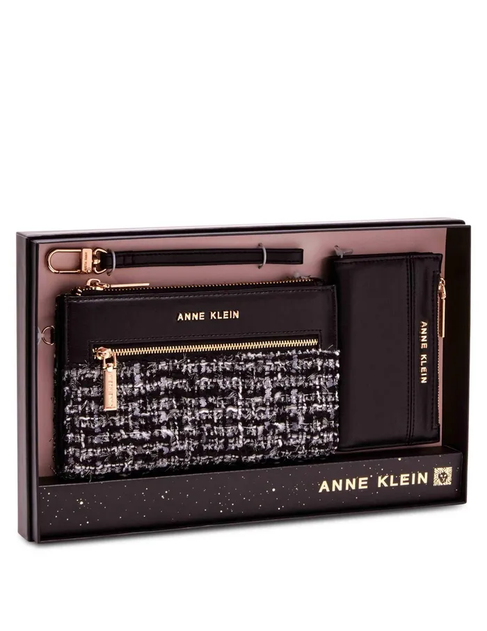 Anne Klein 2 Piece Gift Set With Tweed Zip Clutch And Card Case Black White Tweed Women Handbags Anne Klein 2 Piece Gift Set With Tweed Zip Clutch And Card Case Black White Tweed Women Handbags