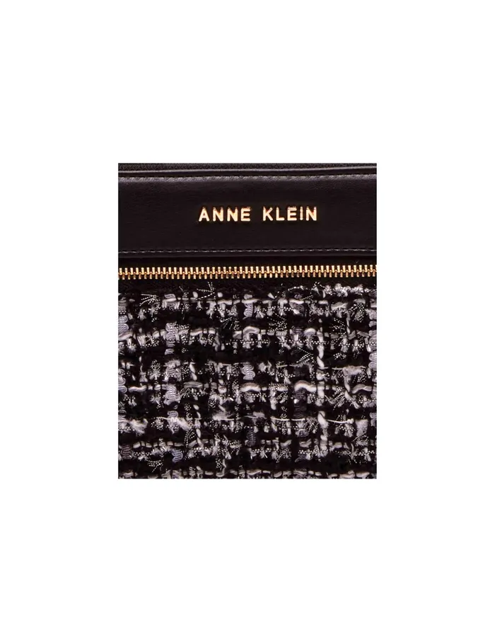 Anne Klein 2 Piece Gift Set With Tweed Zip Clutch And Card Case Black White Tweed Women Handbags