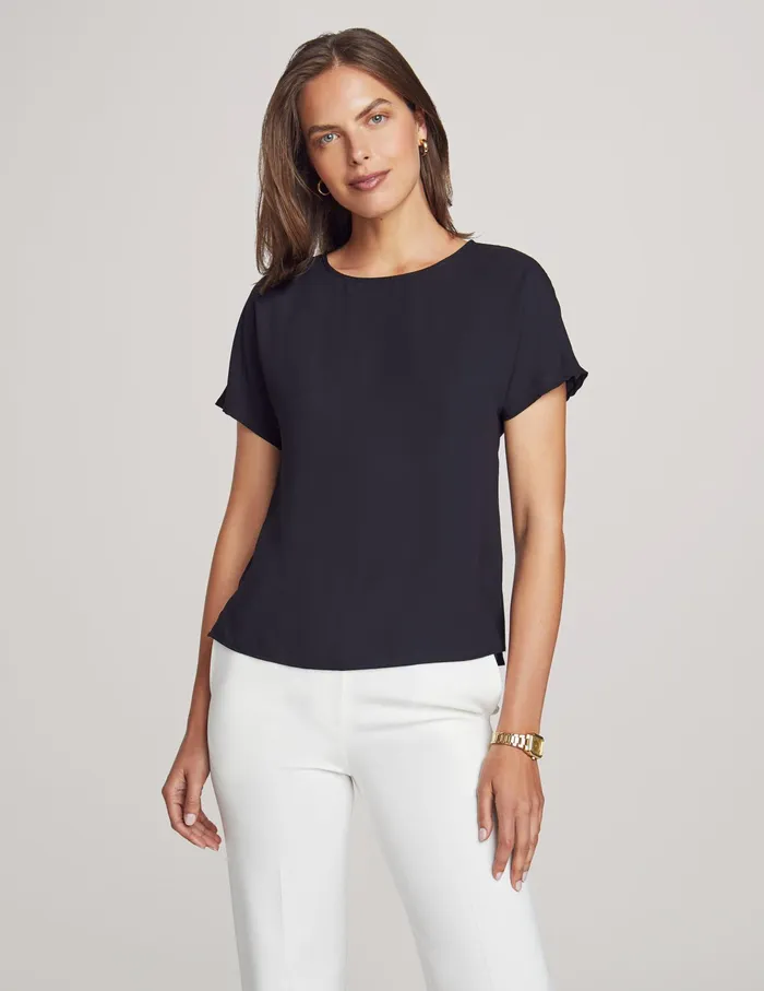 Anne Klein Bateau Neck Short Sleeve Blouse Anne Black Women Clothing