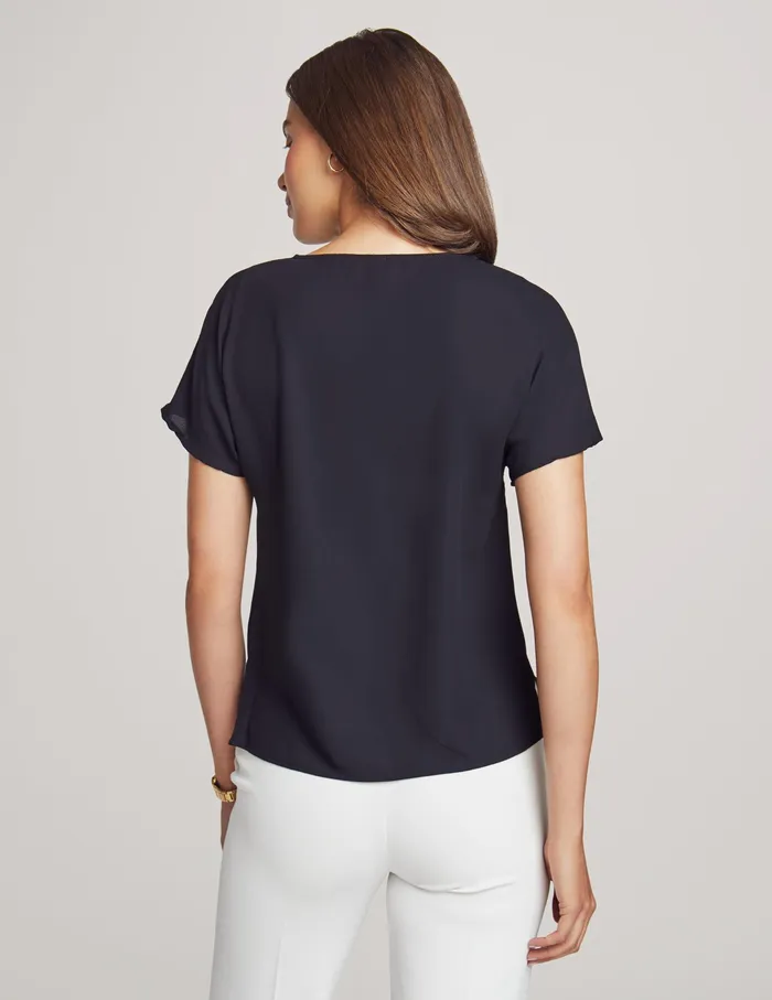 Anne Klein Bateau Neck Short Sleeve Blouse Anne Black Women Clothing