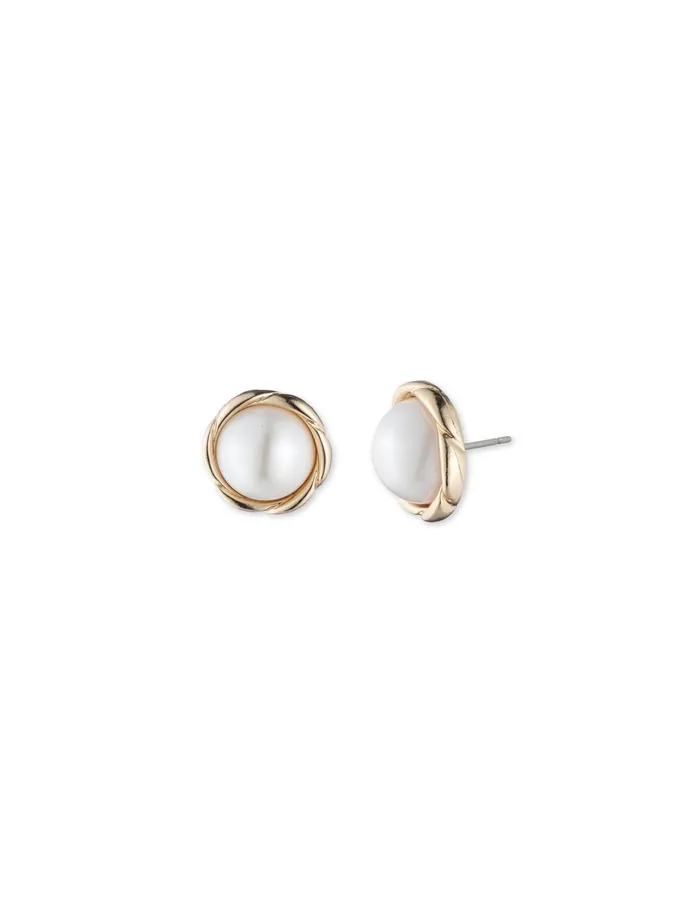 Anne Klein Blanc Faux Pearl Twisted GoldTone Stud Earrings Goldtone Women Watches 038 Jewelry