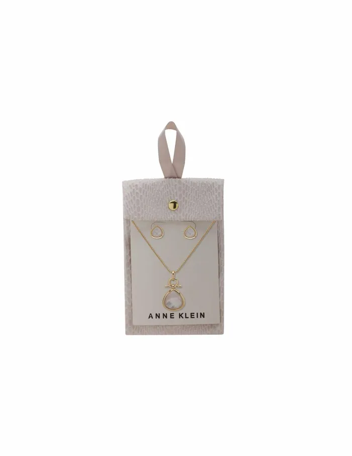 Anne Klein Faux Pearl Teardrop Earring 038 Necklace Set Goldtone Women Watches 038 Jewelry