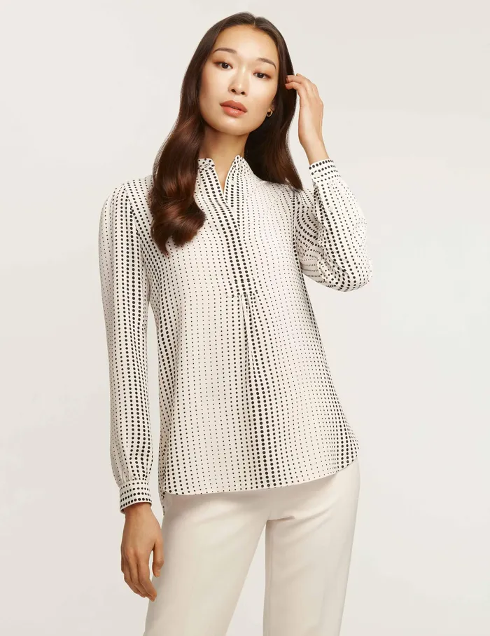 Anne Klein Florentine Dot Print Poet Blouse Anne White Women Clothing
