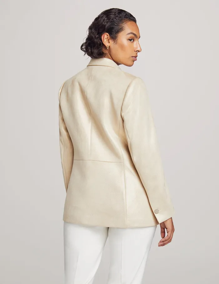 Anne Klein Foil Scuba Suede Faux Double Breasted Jacket Latte Women Clothing