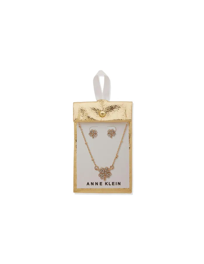 Anne Klein Four Leaf Clover Necklace And Earring Set In Pouch Gold Tone Women Watches 038 Jewelry