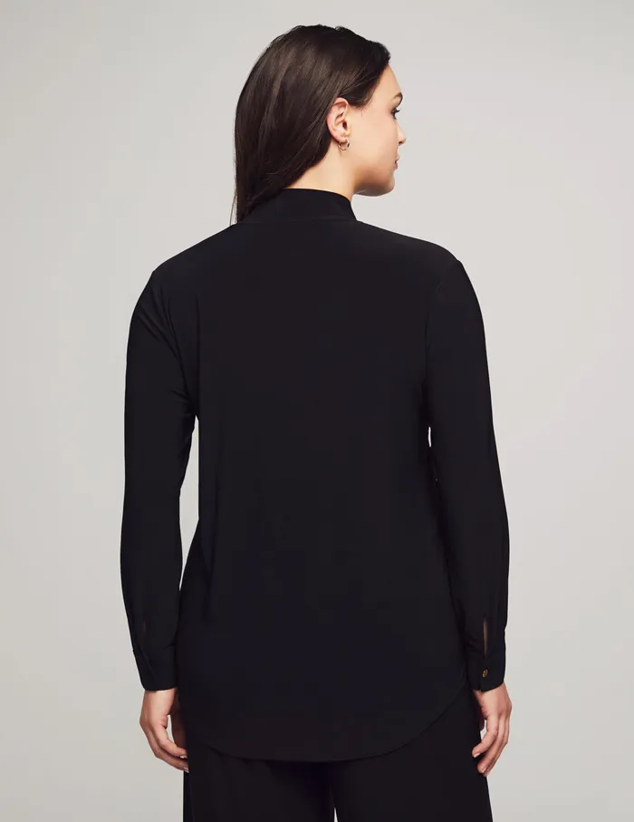 Anne Klein Long Sleeve Buttoned Cuff Top With VNeck Collar Anne Black Women Clothing