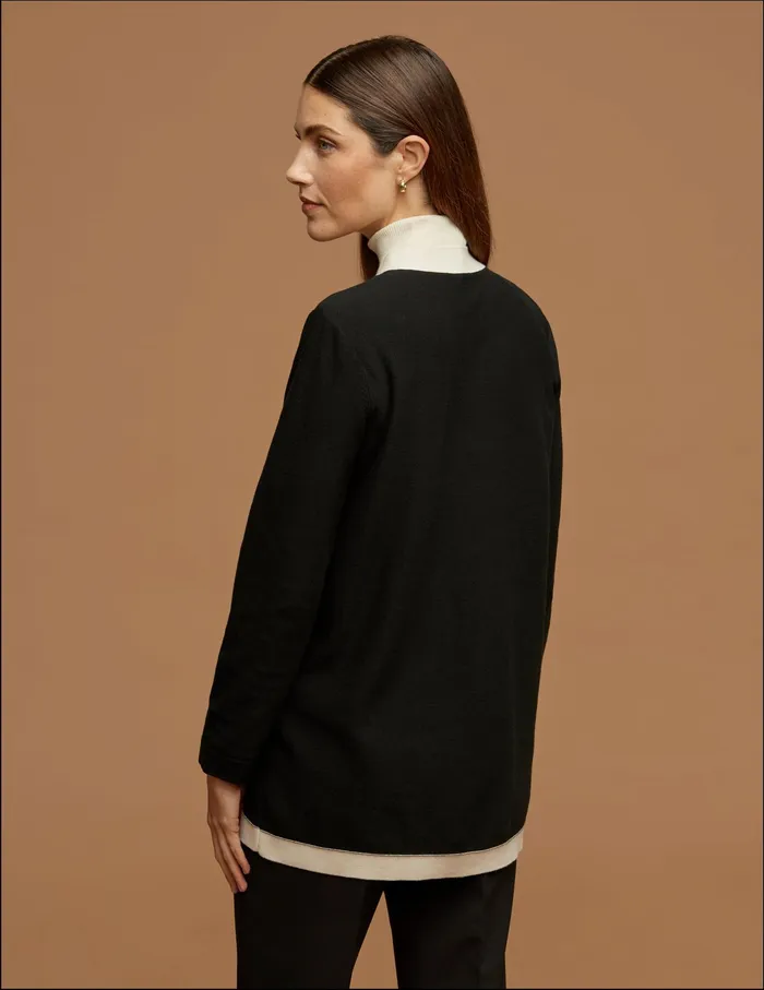 Anne Klein Long Sleeve Cardigan With Contrast Trim Anne Black Women Clothing