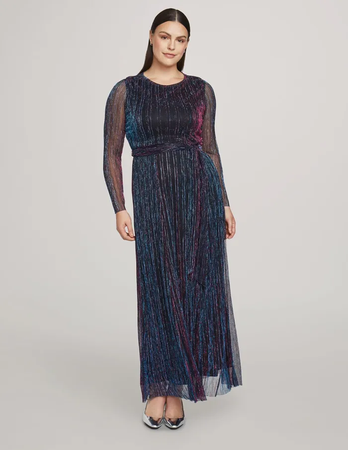 Anne Klein Long Sleeve Maxi Dress Distant Mountain Multi Women Clothing