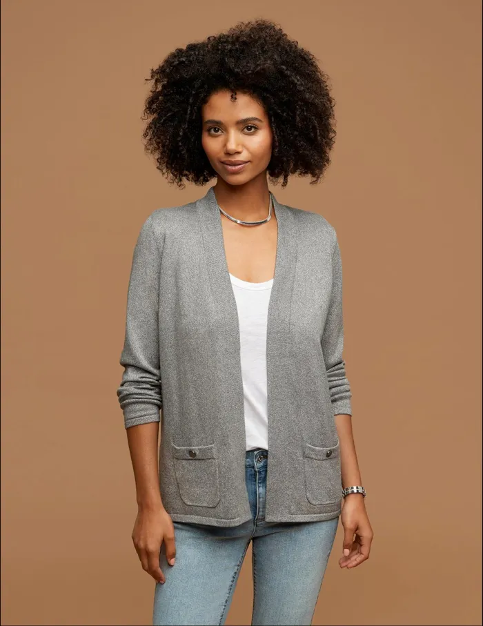 Anne Klein Lurex Malibu Cardigan Medium Heather Grey Women Clothing