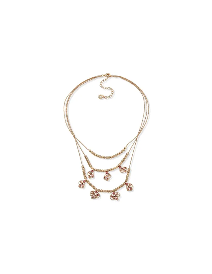 Anne Klein Multi Row Floral Necklace Gold Tone Women Watches 038 Jewelry