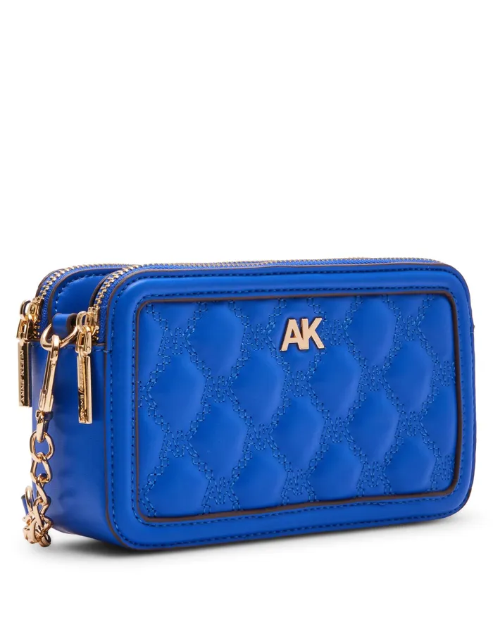 Anne Klein Quilted Double Zip Crossbody Cobalt Women Handbags