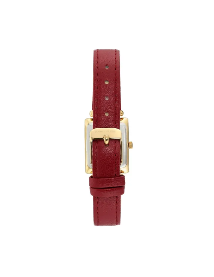 Anne Klein Rectangular Case Leather Strap Watch Red Women Watches 038 Jewelry