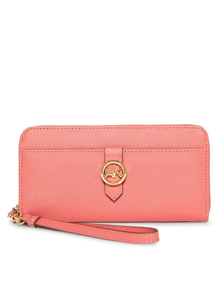 Anne Klein Round AK Zip Around Wallet Posie Pink Women Handbags